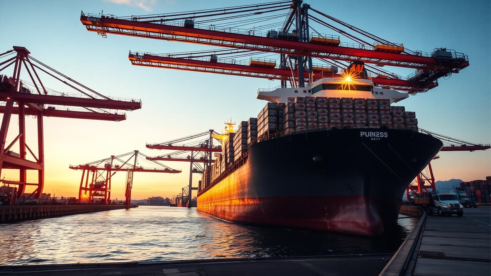 Cargo vessel loading pellet big-bags at export port